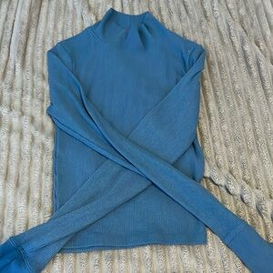 Long sleeved blue turtle neck
